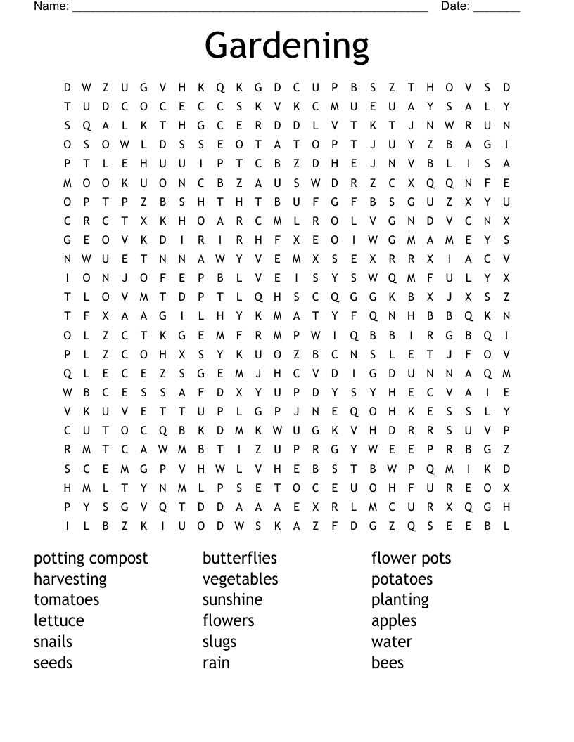 Gardening Word Search WordMint