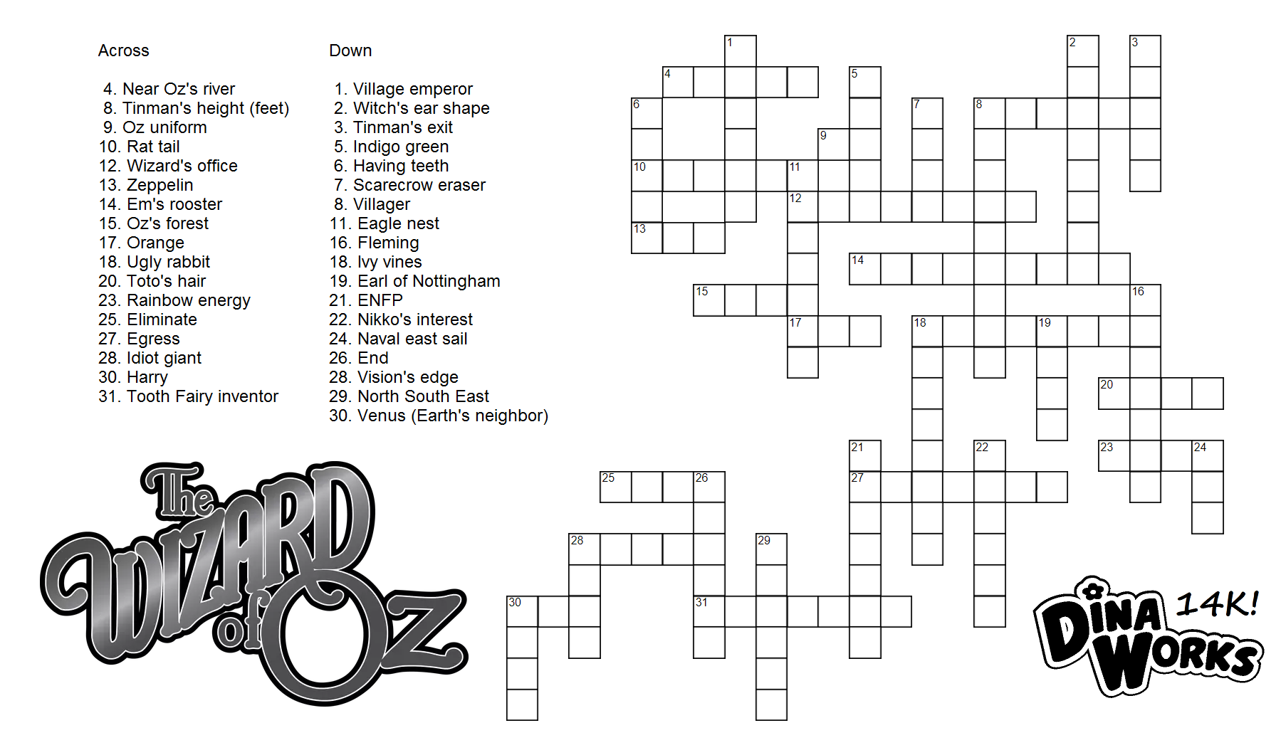 the wizard of oz crossword free printable