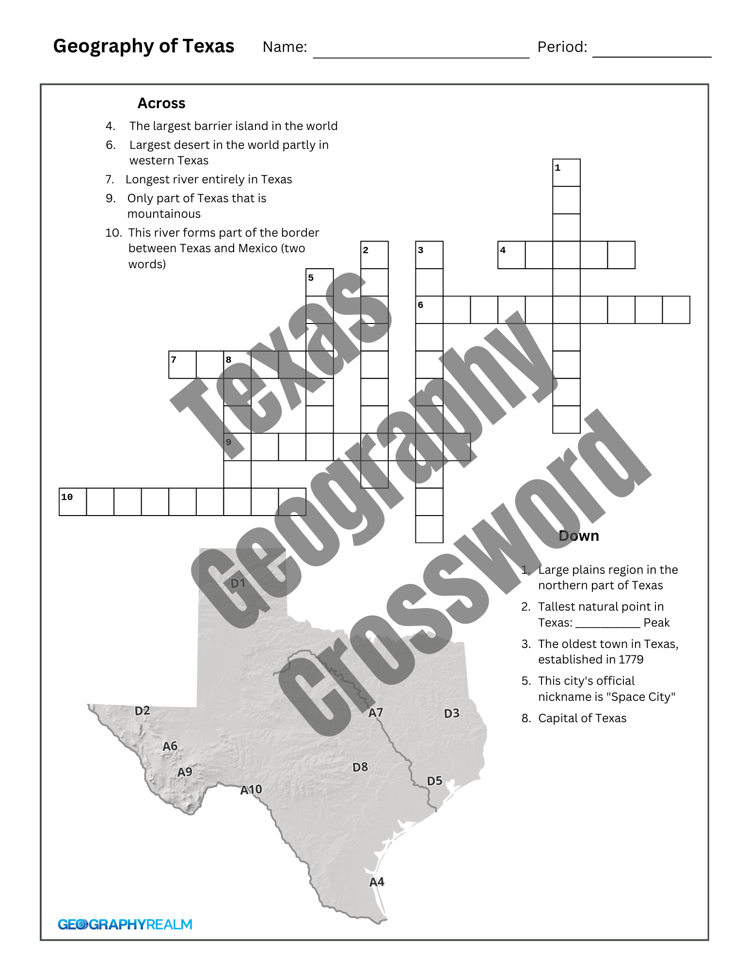 printable geography crossword puzzle