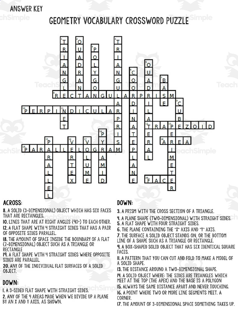 Geometry Vocabulary Crossword Puzzle By Teach Simple