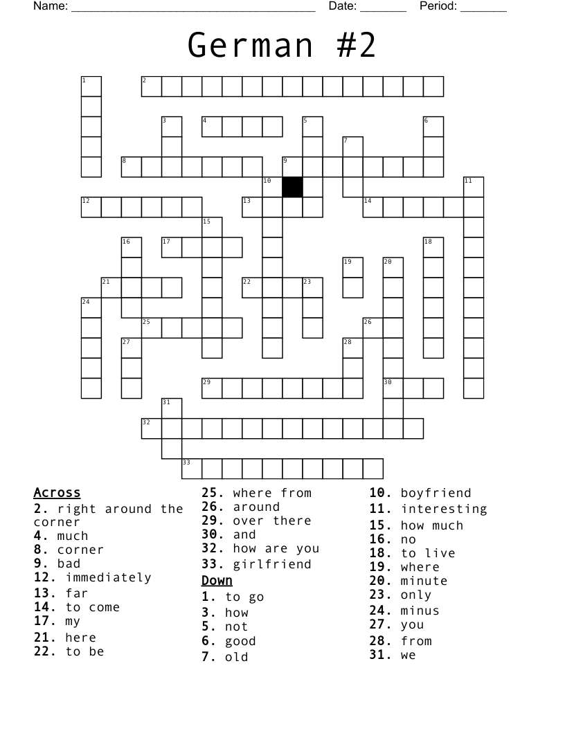 German 2 Crossword WordMint