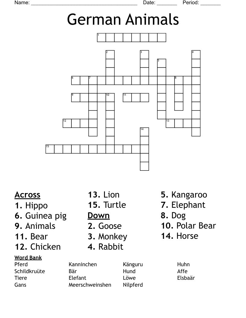German Animals Crossword WordMint