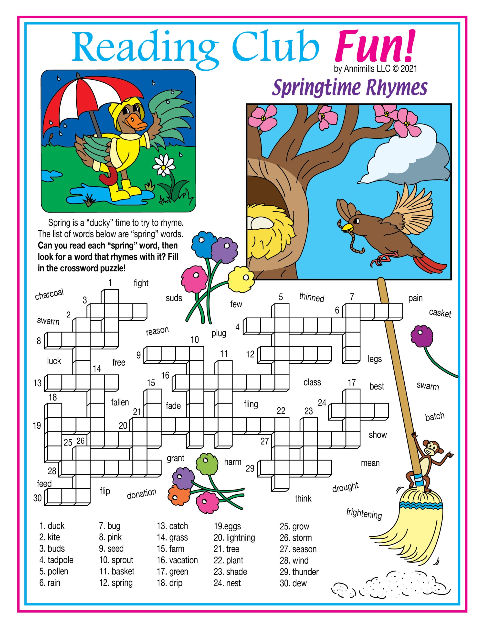kids crossword printable spring