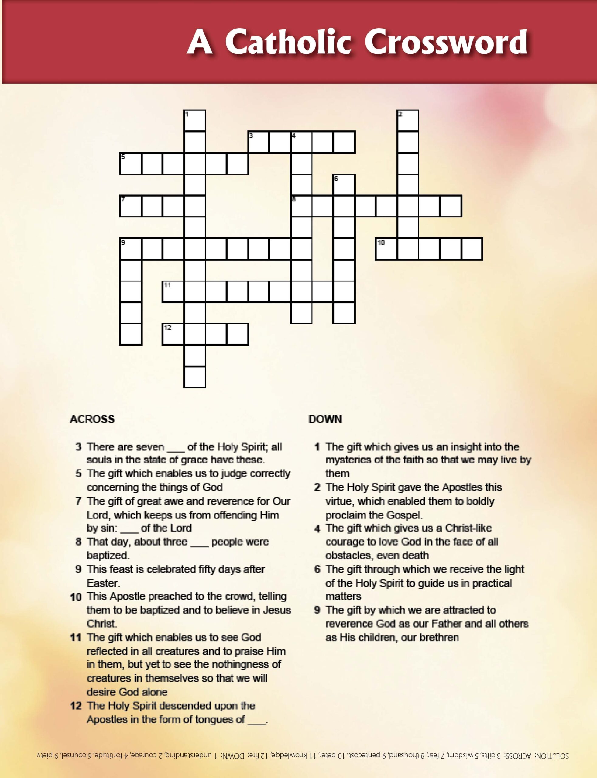 Gifts Of The Holy Spirit Crossword