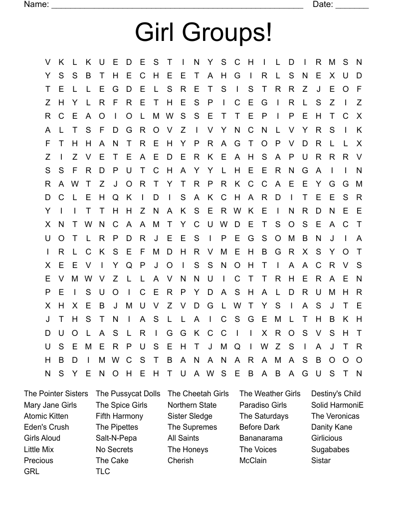 Girl Groups Word Search WordMint