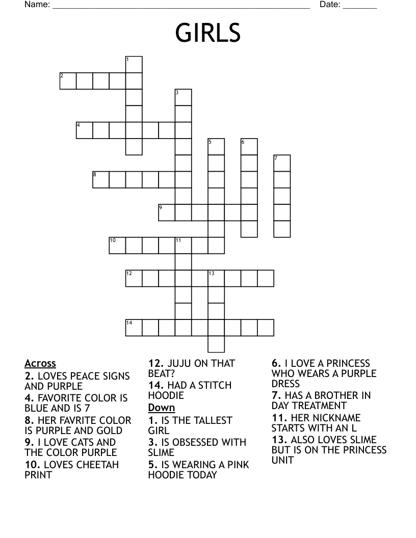 GIRLS Crossword WordMint