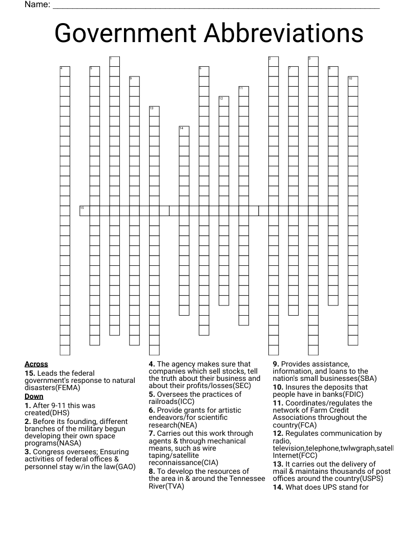 Government Abbreviations Crossword WordMint