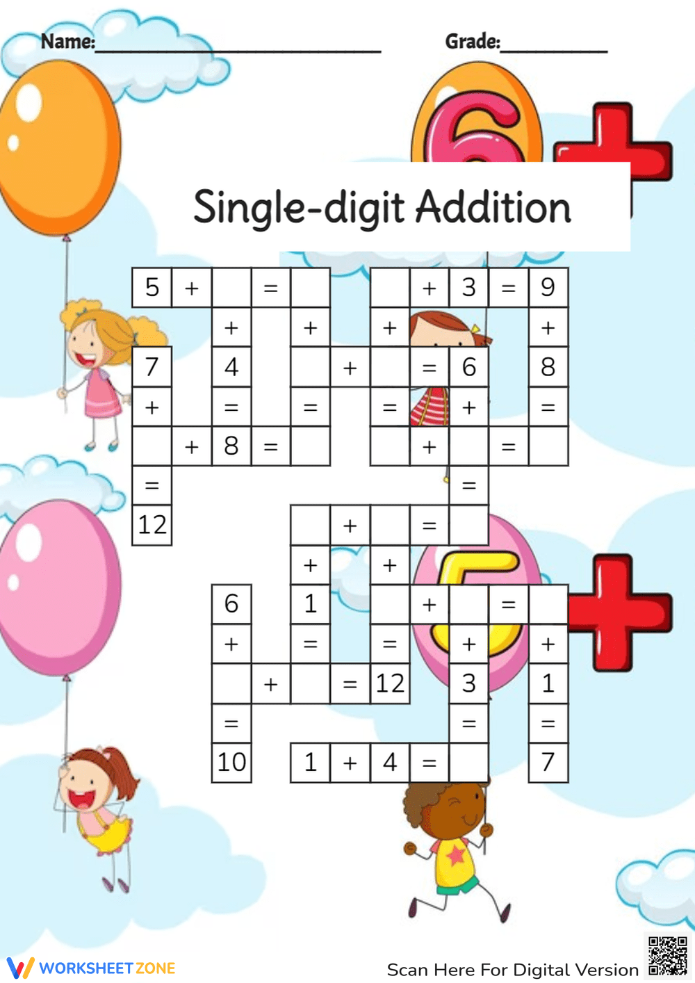 Grade 1 Math Crossword Puzzles Worksheets 2025