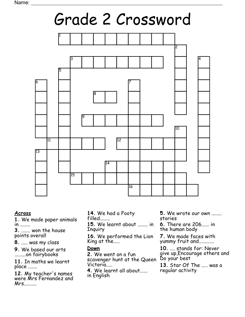Grade 2 Crossword WordMint