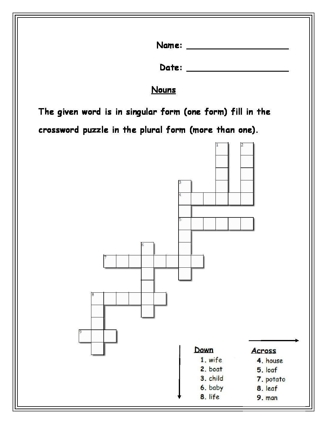 Grade 2 Nouns Crossword Puzzle Teacha Worksheets Library