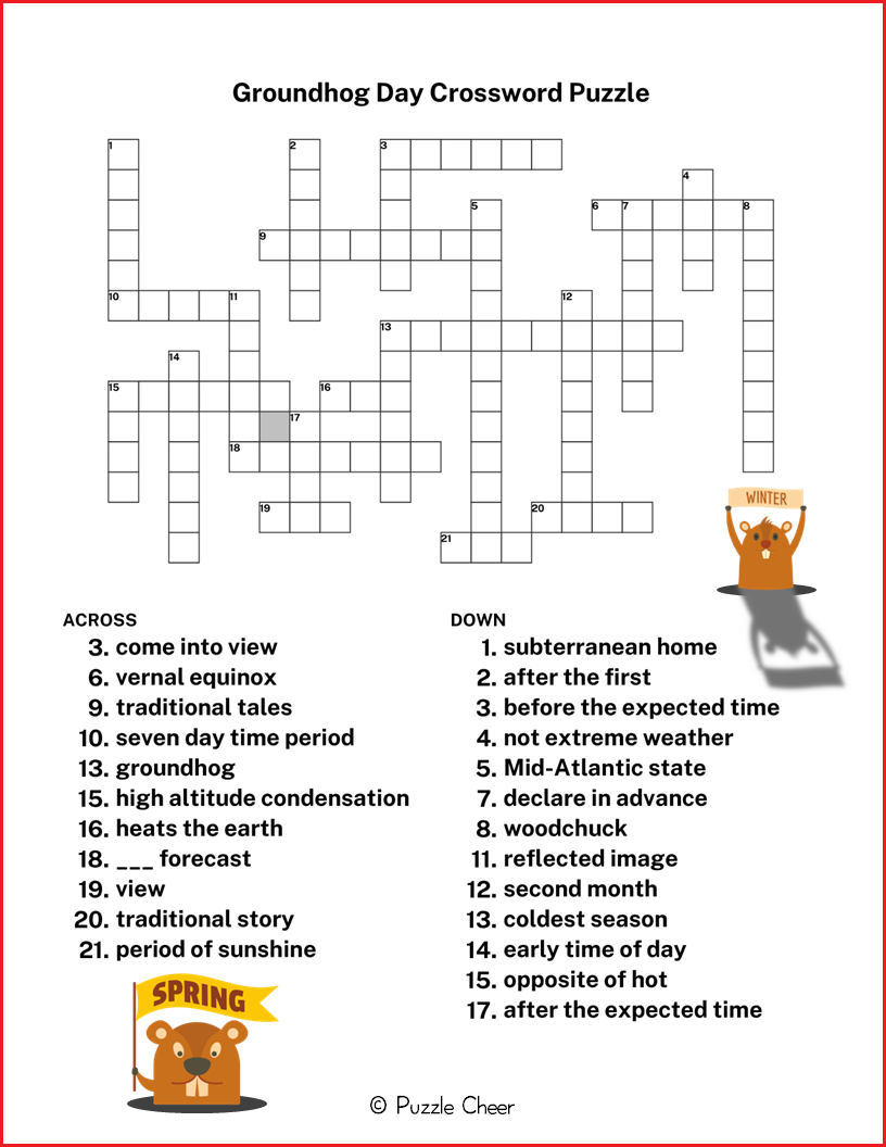 Groundhog Day Crossword Puzzle Puzzle Cheer