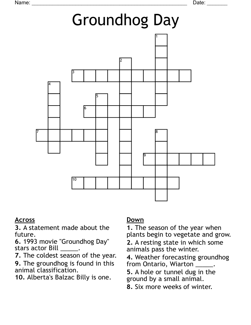 Groundhog Day Crossword WordMint