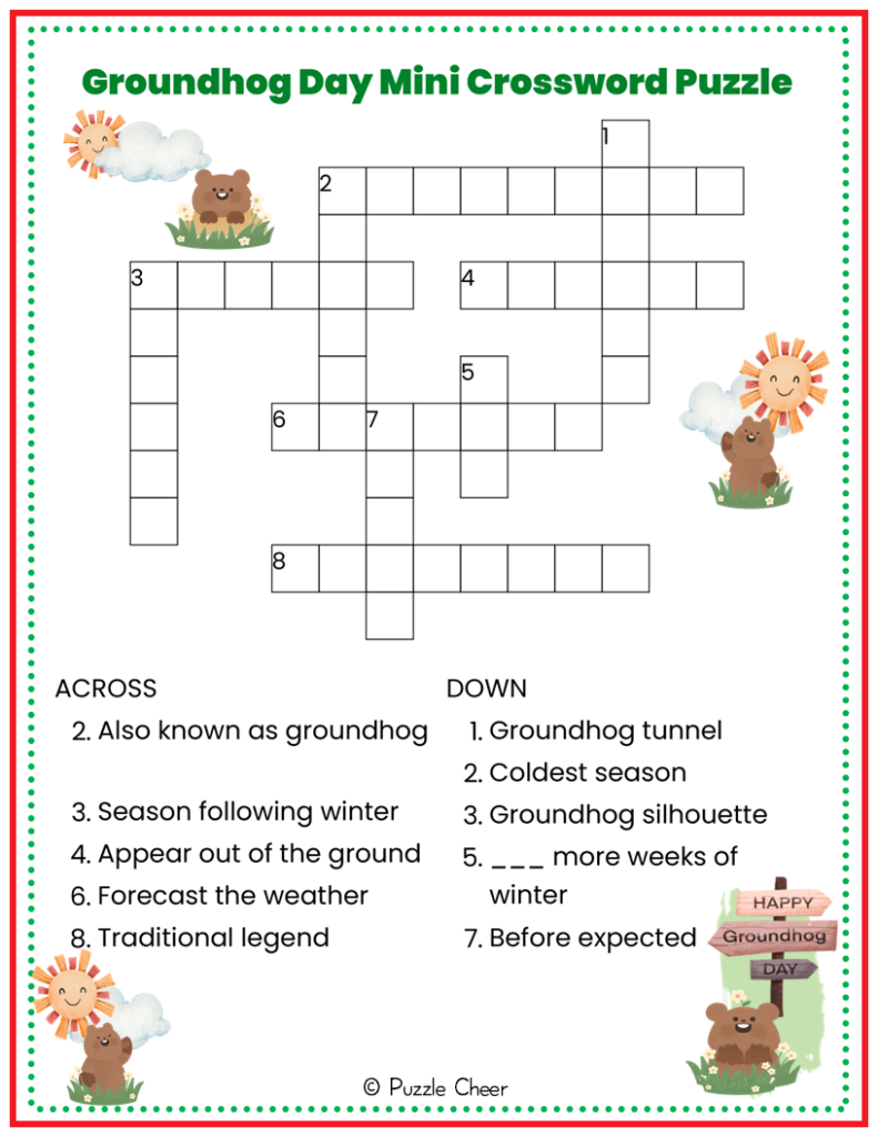 Groundhog Day Mini Crossword Puzzle Puzzle Cheer