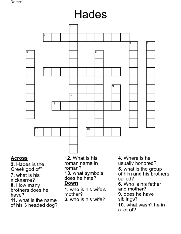 Hades Crossword WordMint