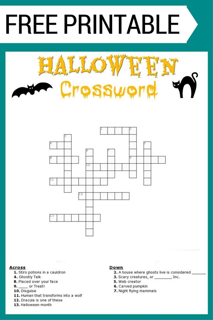 6th grade halloween crossword puzzle printable