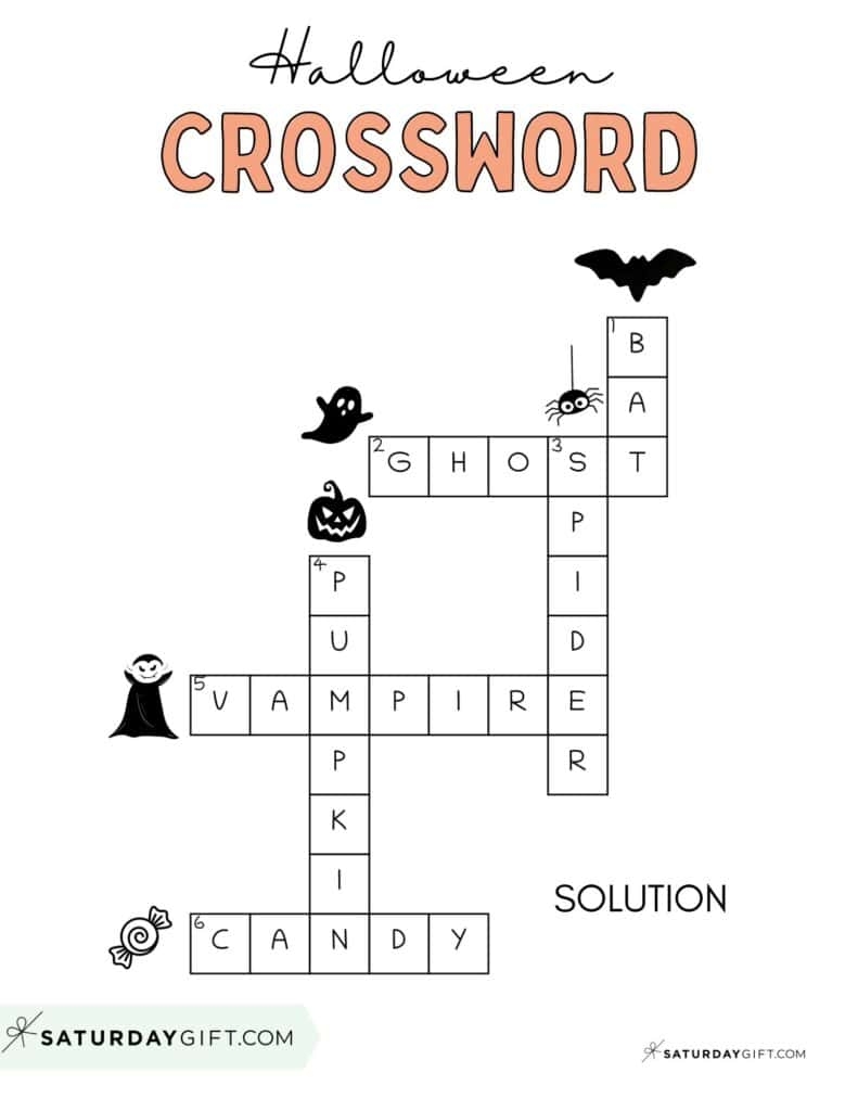 Halloween Crossword Puzzle Cute Free Printable SaturdayGift