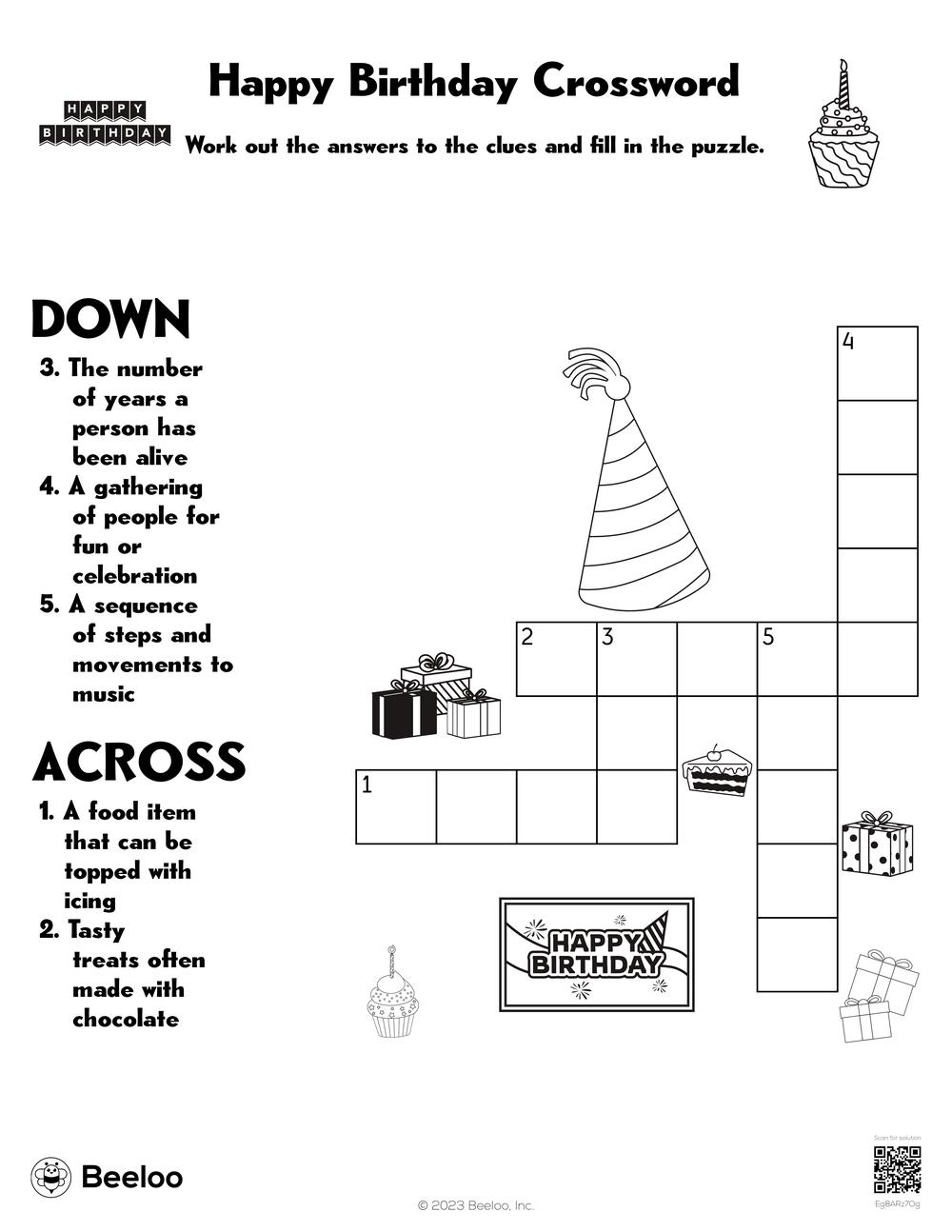 Happy Birthday Crossword Beeloo Printable Crafts And Activities For Kids
