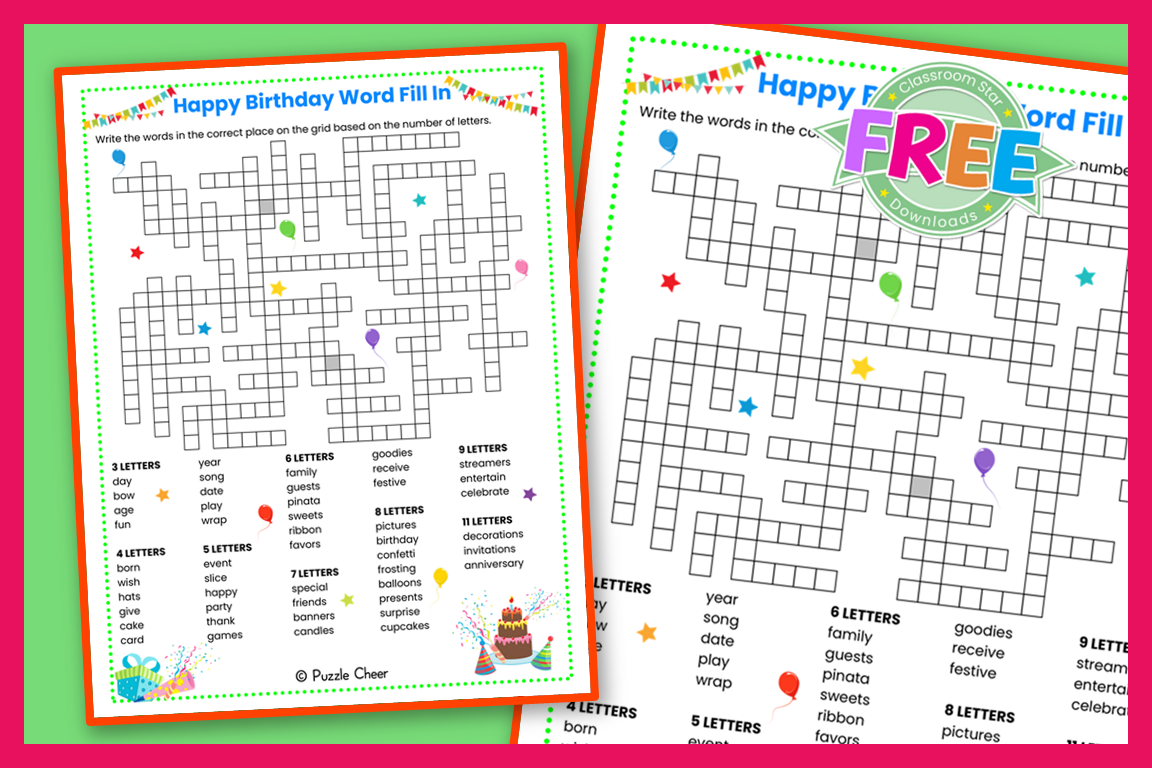 Happy Birthday Word Fill In Puzzle Puzzle Cheer