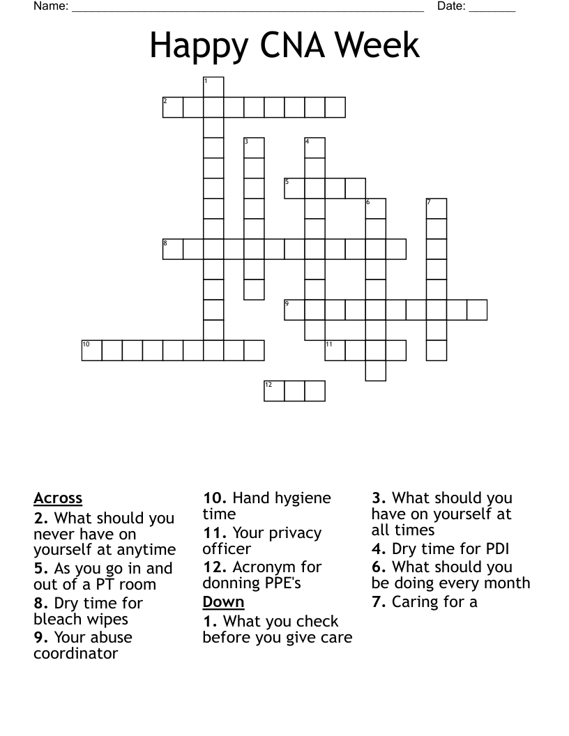 Happy CNA Week Crossword WordMint