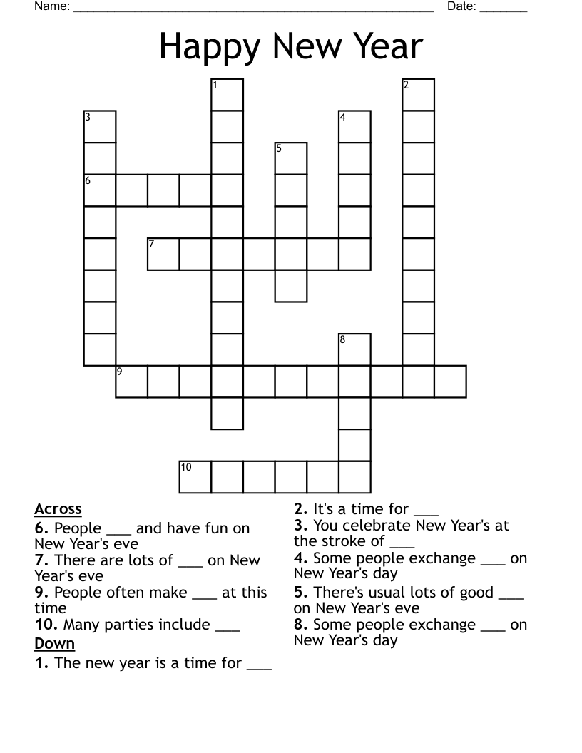 Happy New Year Crossword WordMint
