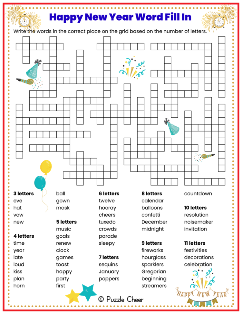 Happy New Year Word Fill In Puzzle Puzzle Cheer