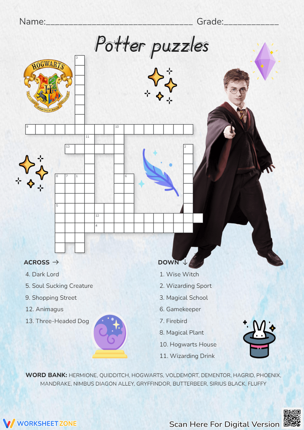 Harry Potter Crossword Worksheets Printable