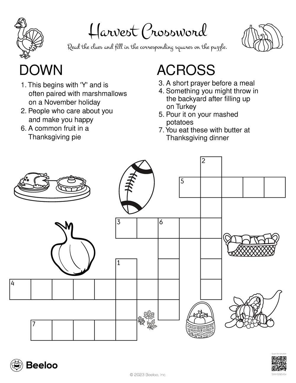 Harvest Crossword Beeloo Printable Crafts And Activities For Kids