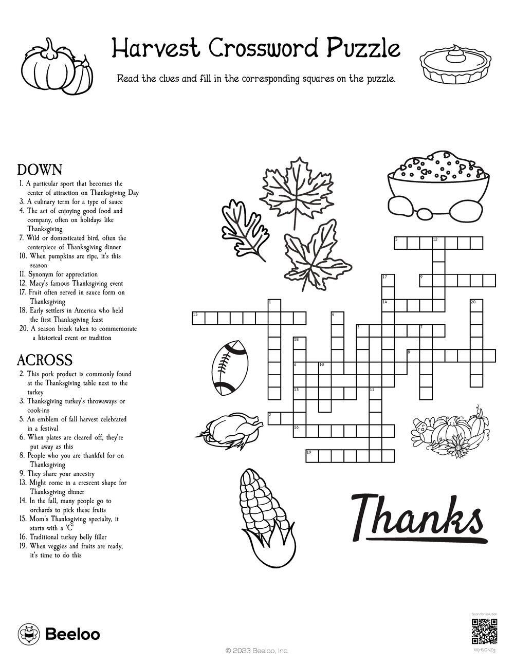 printable fall crossword puzzles