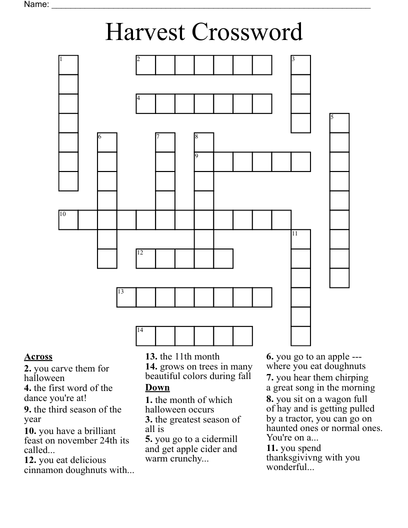 Harvest Crossword WordMint