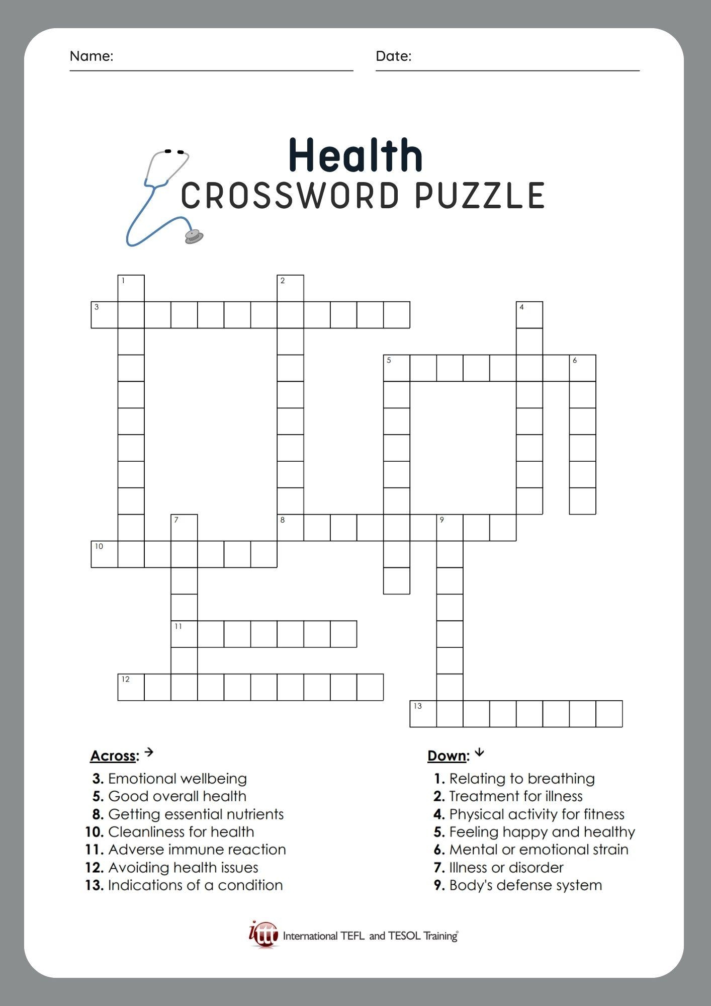 Health EFL Crossword Puzzle ITTT