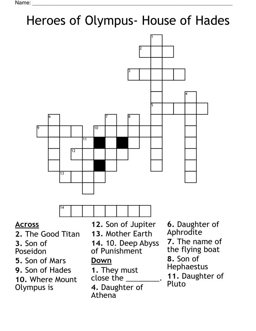 Heroes Of Olympus House Of Hades Crossword WordMint Heroes Of Olympus House Of Hades Crossword WordMint