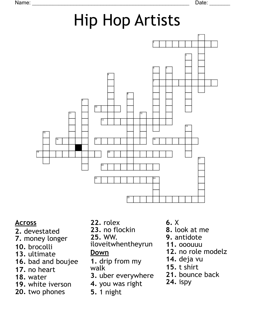 Hip Hop Artists Crossword WordMint