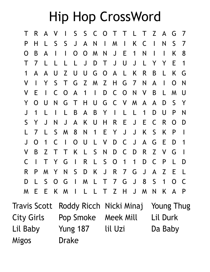 Hip Hop CrossWord Word Search WordMint