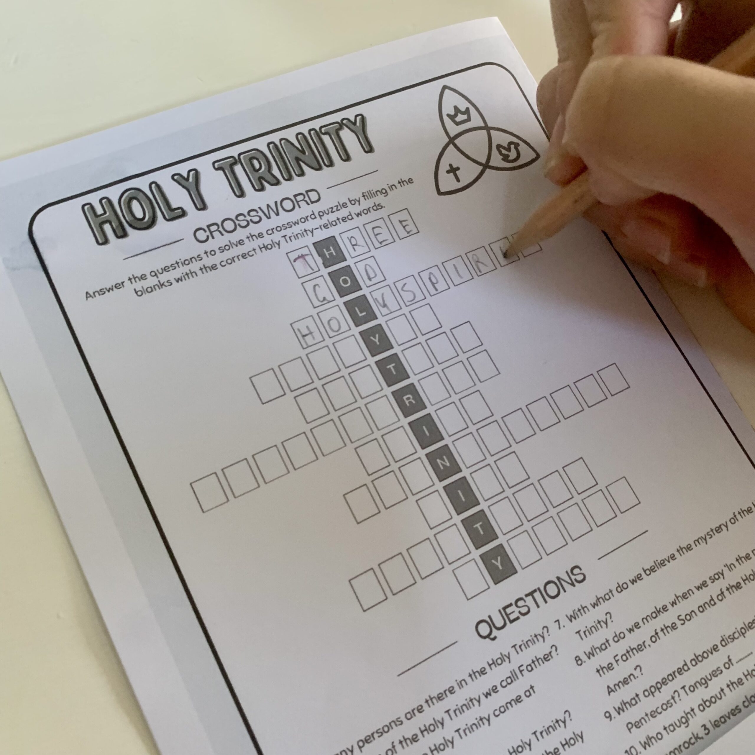 Holy Trinity Sunday Activity Worksheet Crossword Puzzle No Prep Religion Lesson Australian Teachers Marketplace