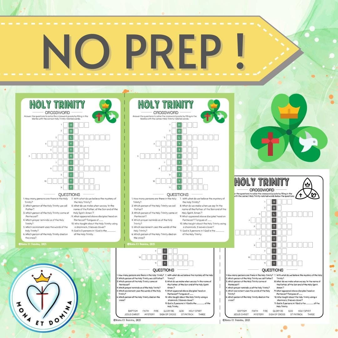 Holy Trinity Sunday Worksheet Crossword Puzzle No Prep Catholic Activity Religion Lesson Printable Digital Download Etsy Ireland