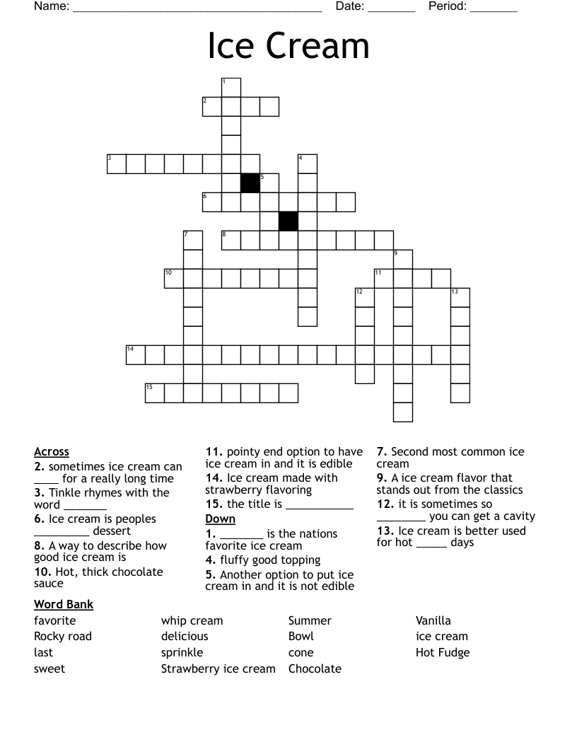 Ice Cream Crossword WordMint