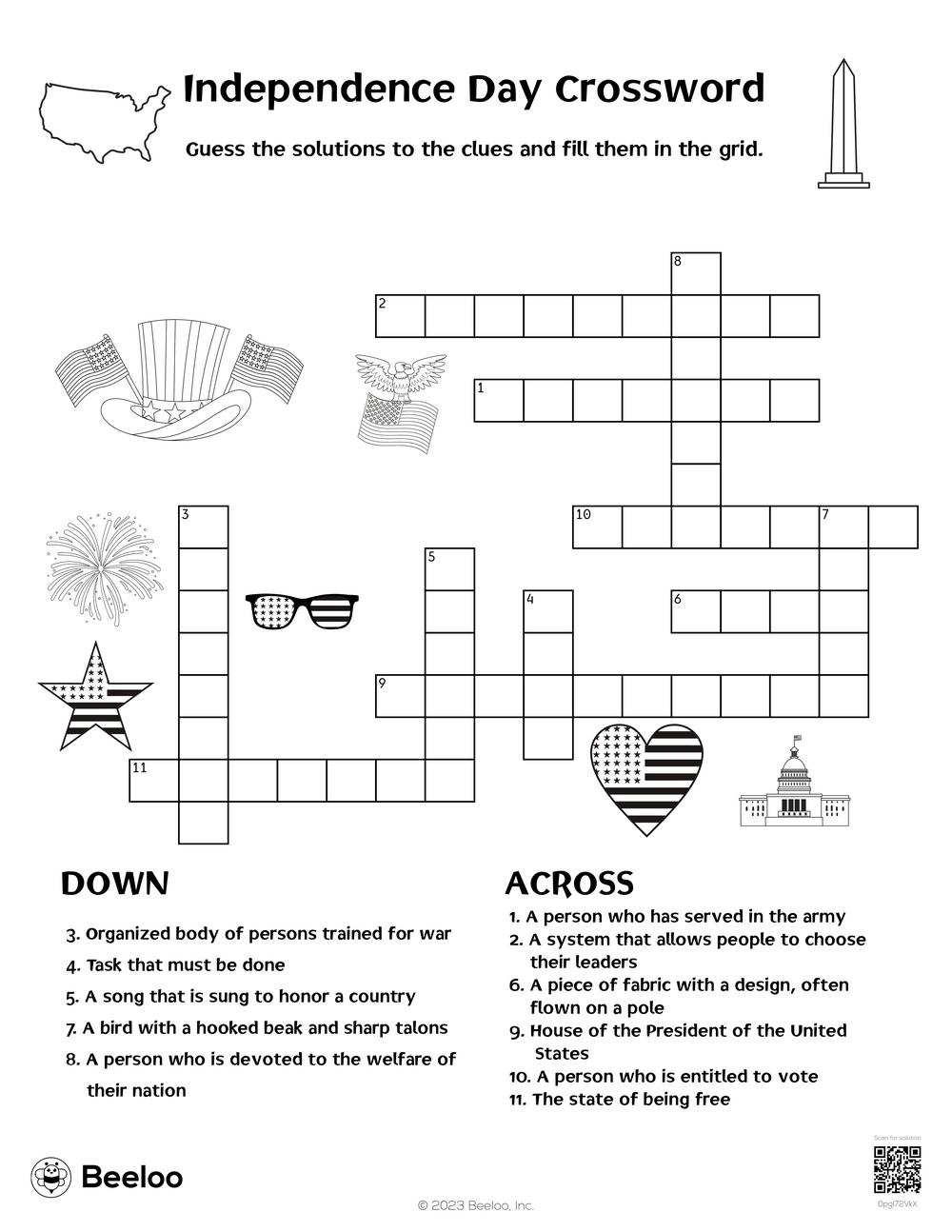 Independence Day Crossword Beeloo Printable Crafts And Activities For Kids