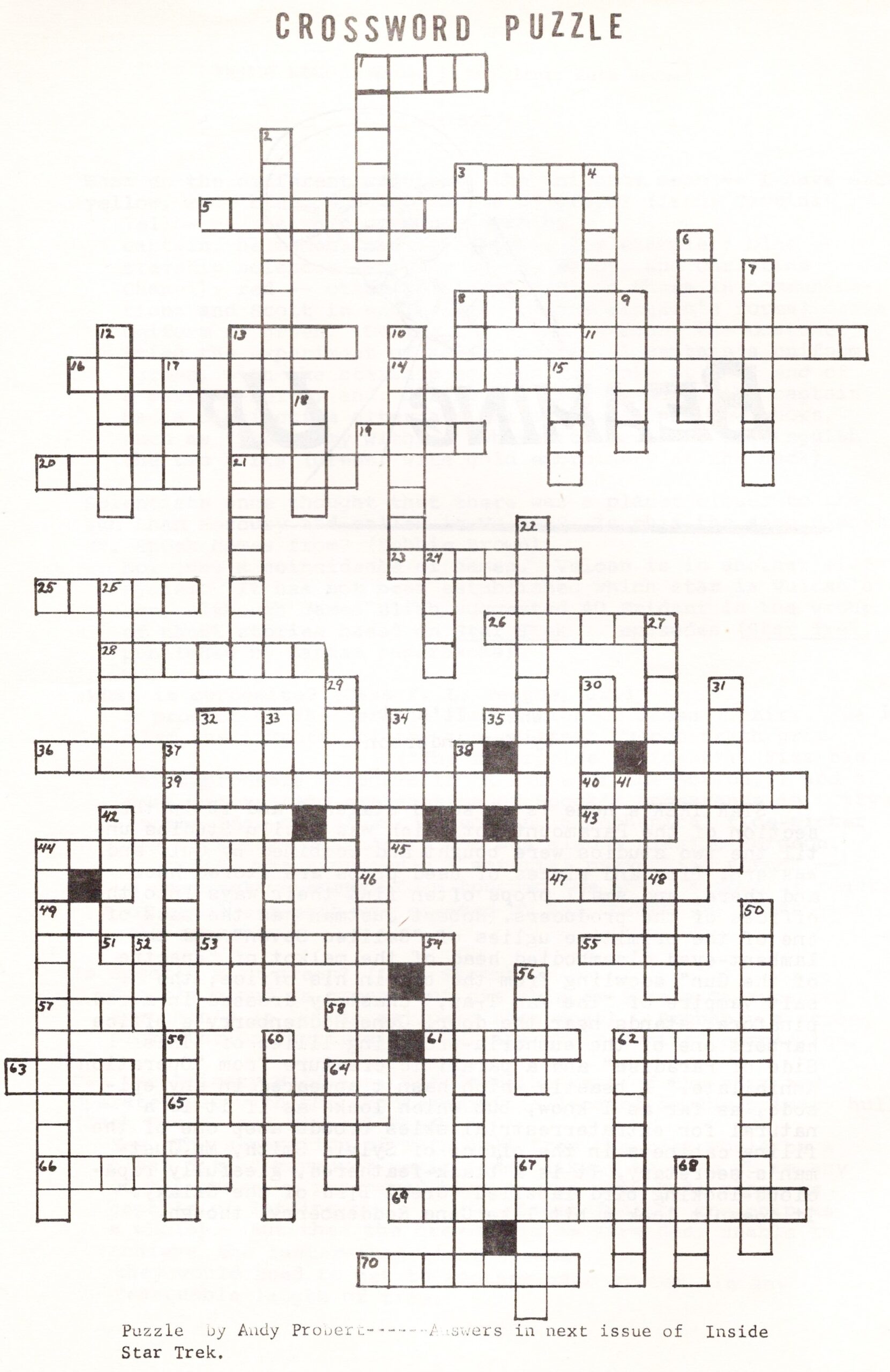 Inside Star Trek Crossword 25 Across Is SPVCK Collecting Trek