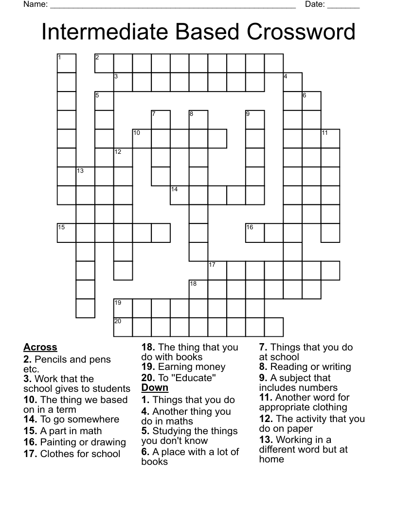 Intermediate Based Crossword WordMint