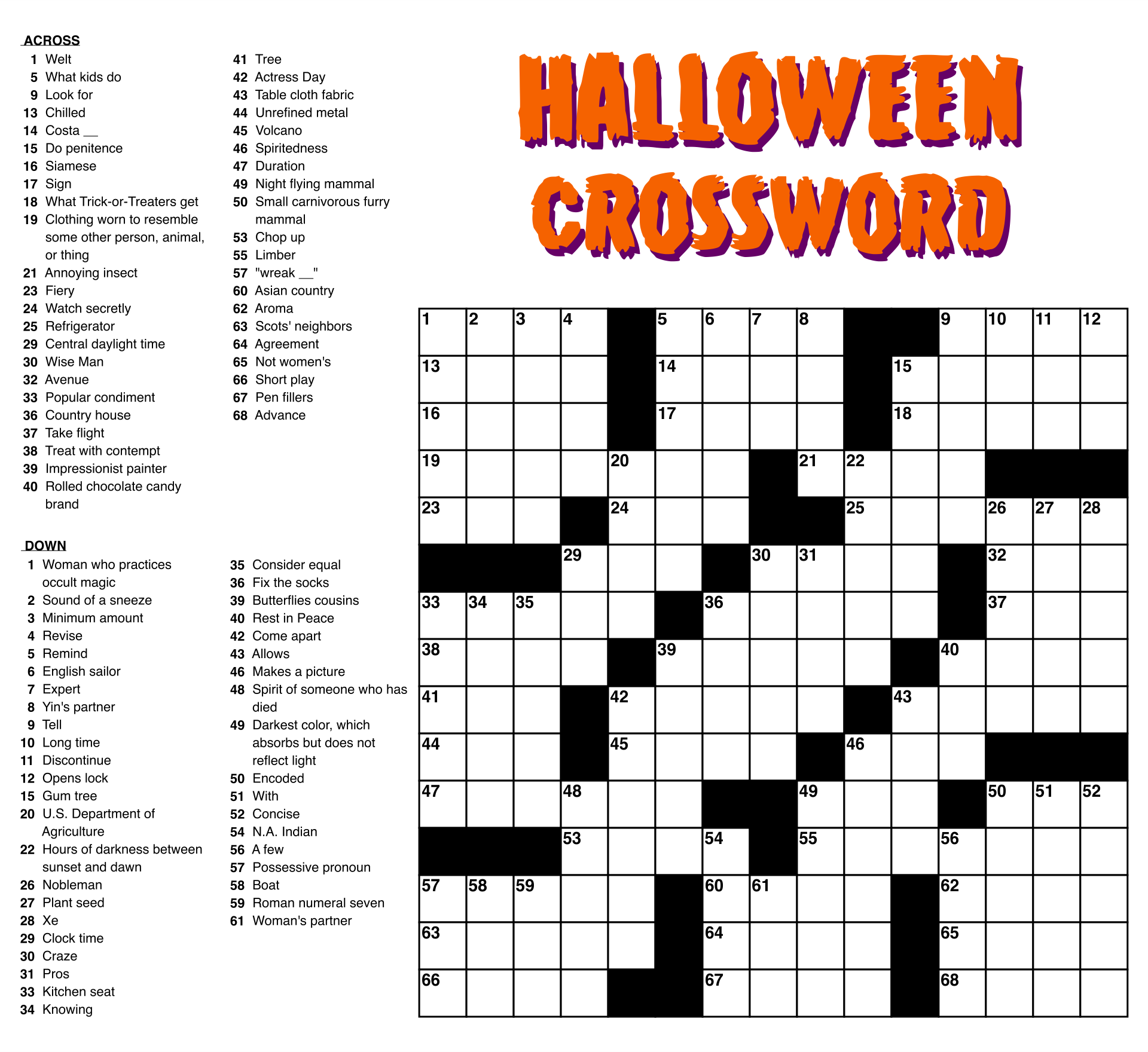 free printable crossword puzzles adults