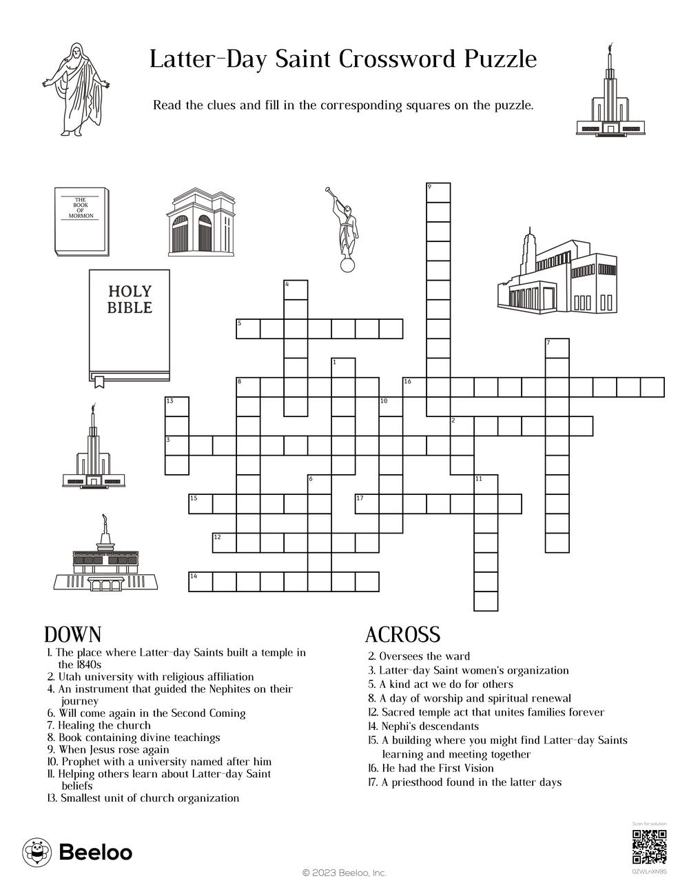 Latter Day Saint Crossword Puzzle Beeloo Printable Crafts And Activities For Kids