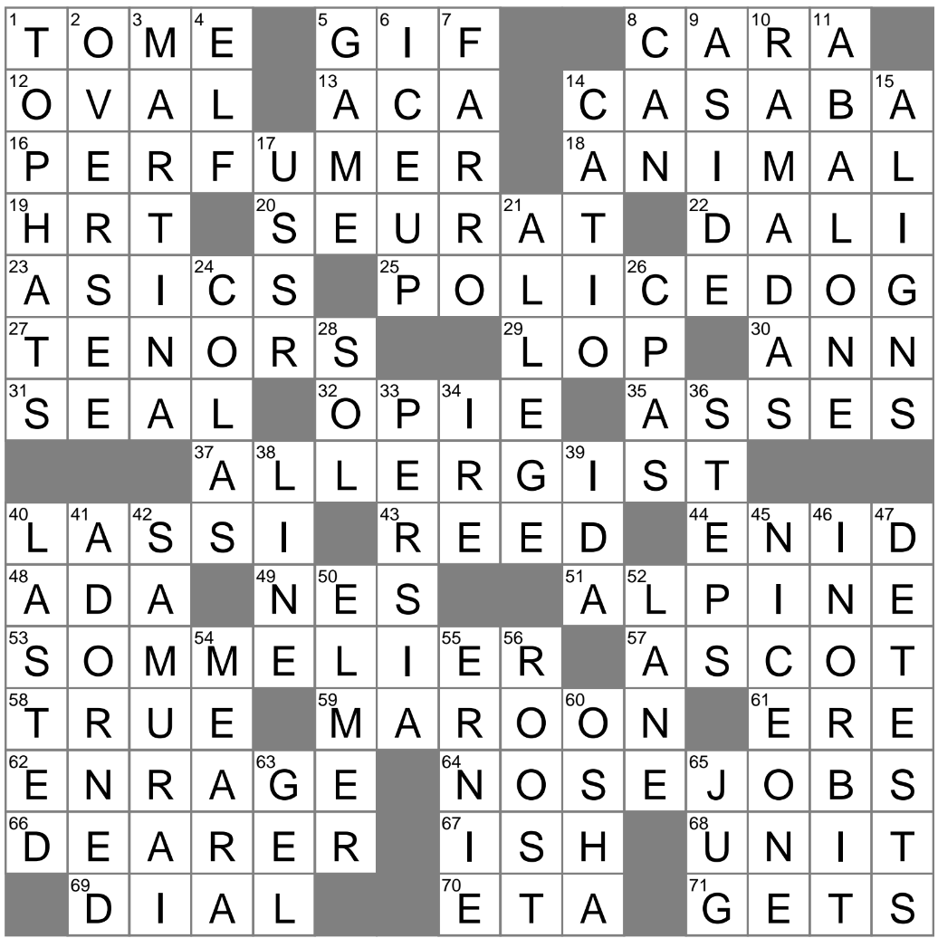 LAXCrossword Answers To The Los Angeles Times Crossword