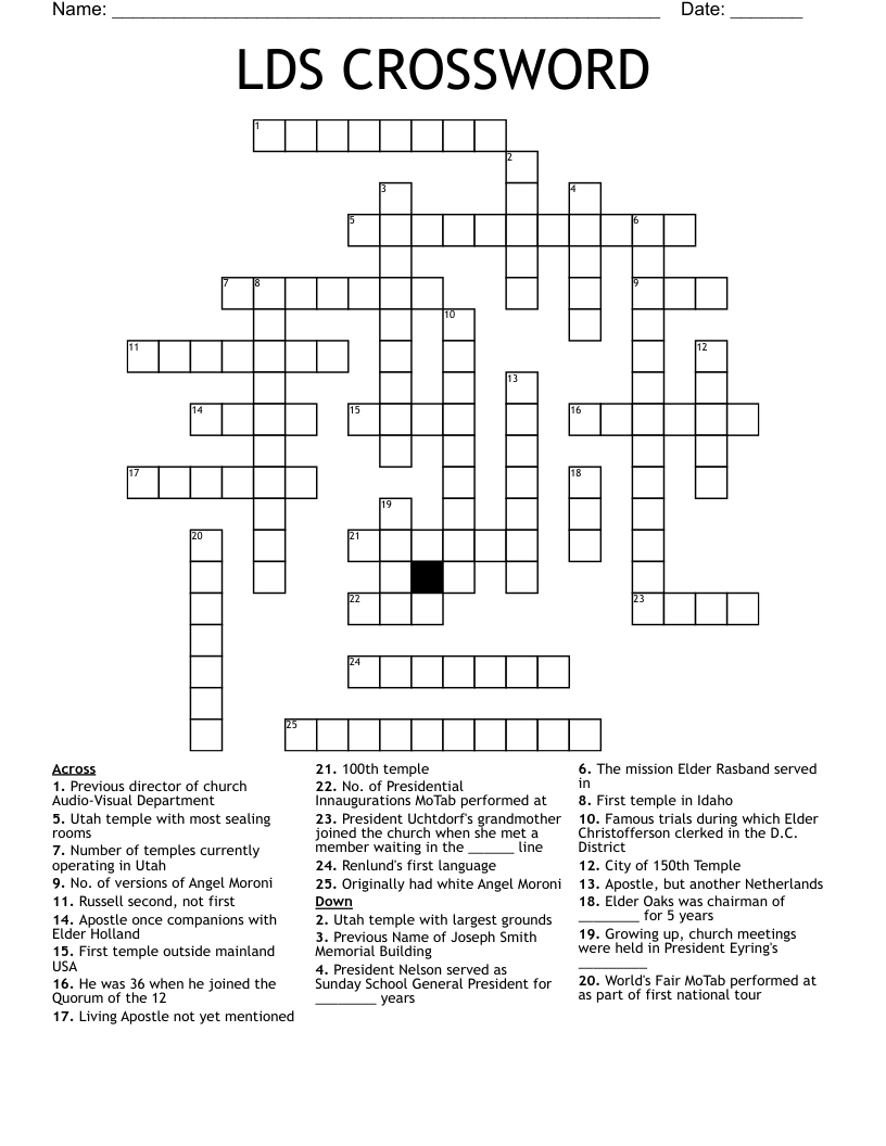 LDS CROSSWORD WordMint LDS CROSSWORD WordMint