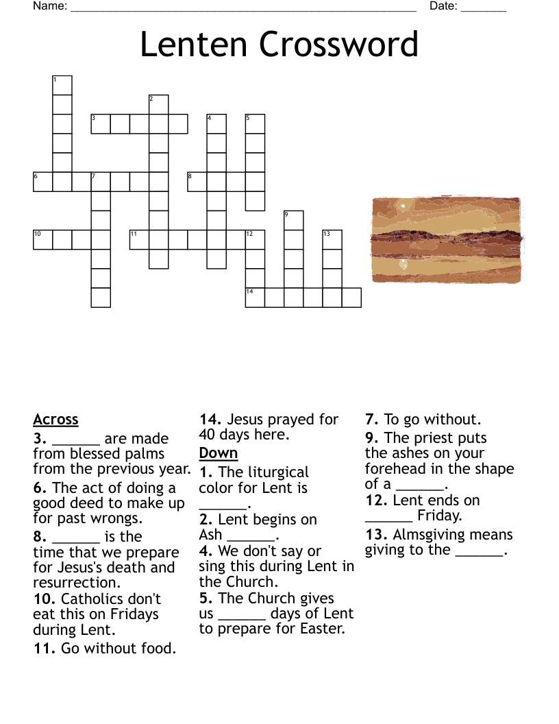 lent crossword puzzle printable