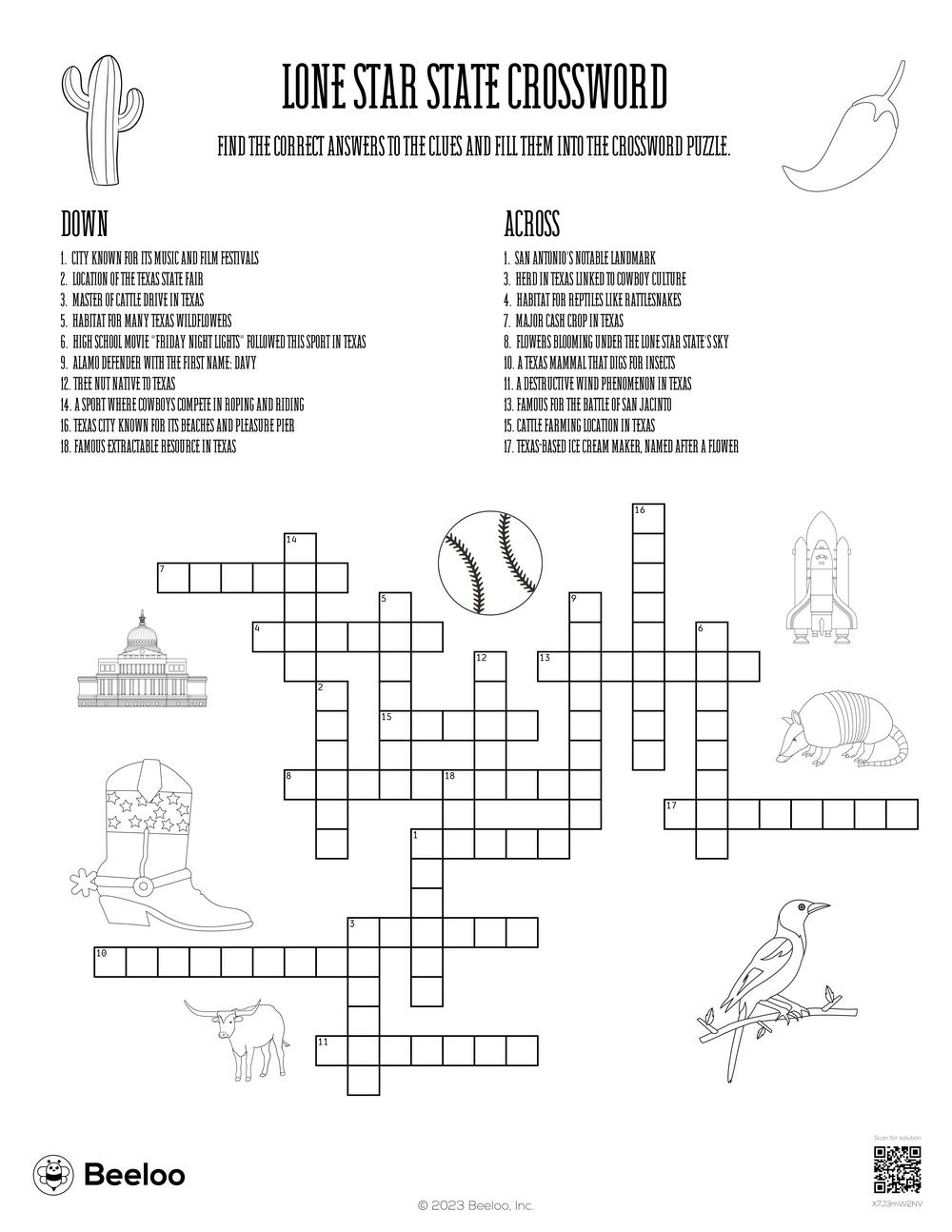 Lone Star State Crossword Beeloo Printable Crafts And Activities For Kids
