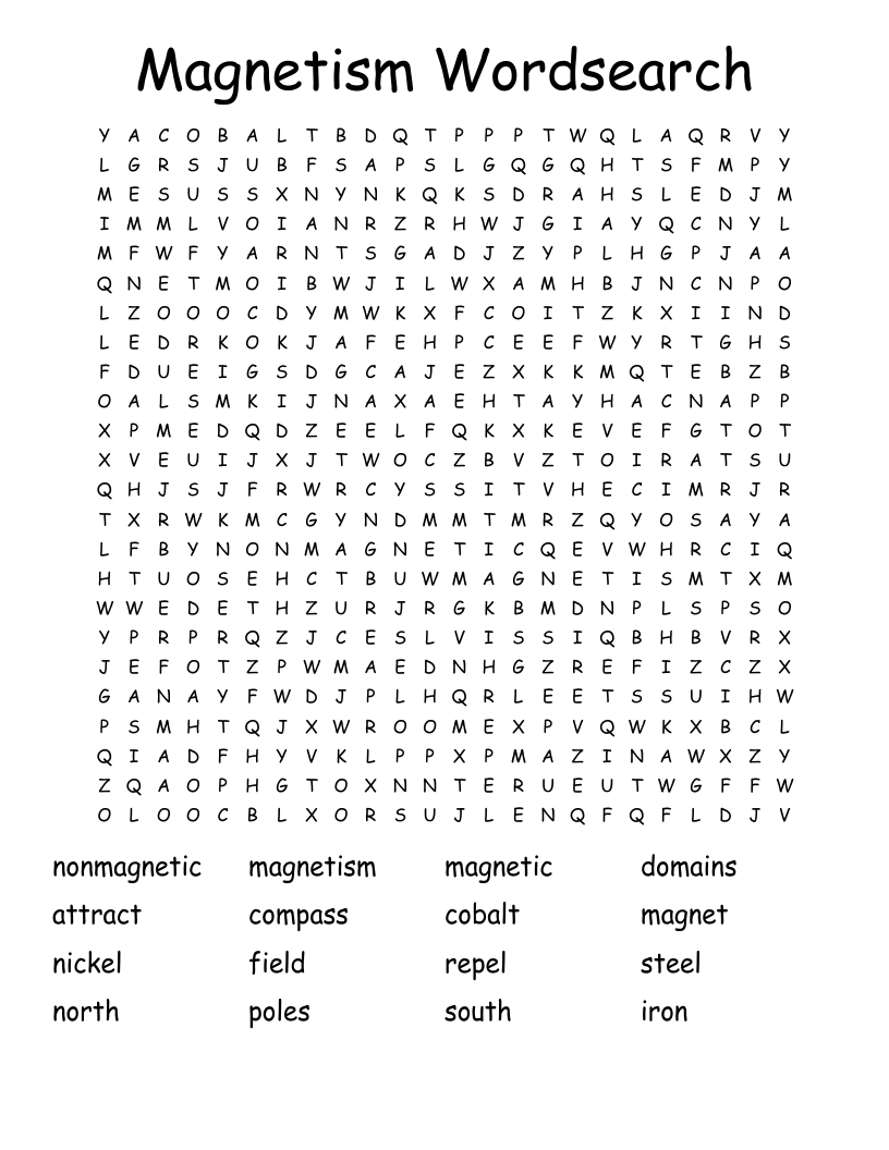 Magnetism And Magnets Basic 101 Word Search WordMint