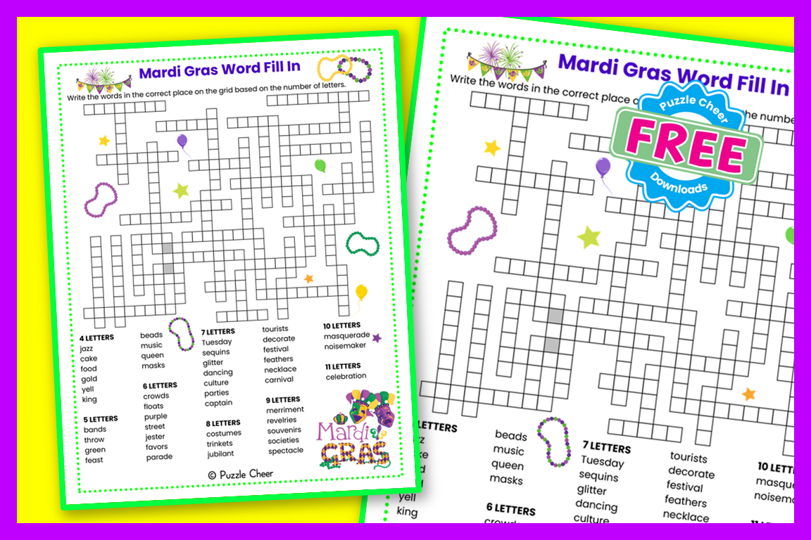 Mardi Gras Word Fill In Puzzle Puzzle Cheer