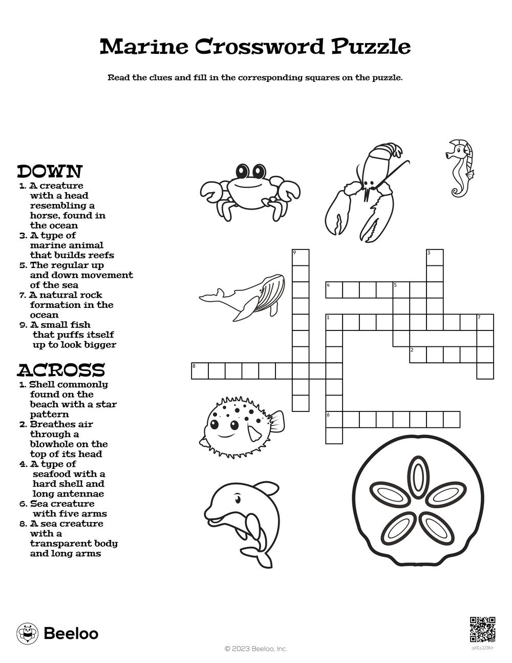 Marine Crossword Puzzle Beeloo Printable Crafts And Activities For Kids