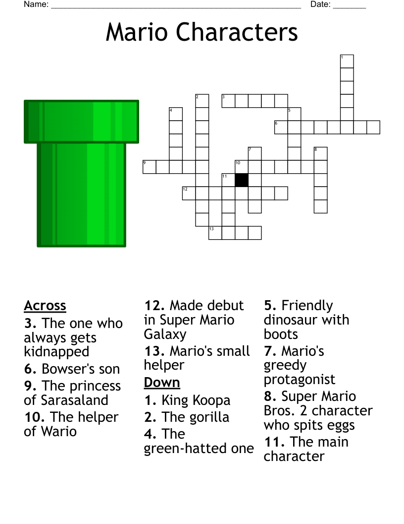 Mario Characters Crossword WordMint