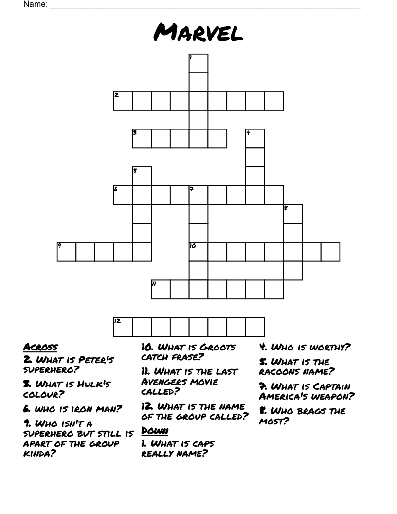 Marvel Crossword WordMint